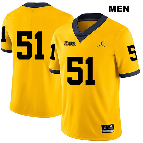 Men's NCAA Michigan Wolverines Cesar Ruiz #51 No Name Yellow Jordan Brand Authentic Stitched Legend Football College Jersey NM25M37FD